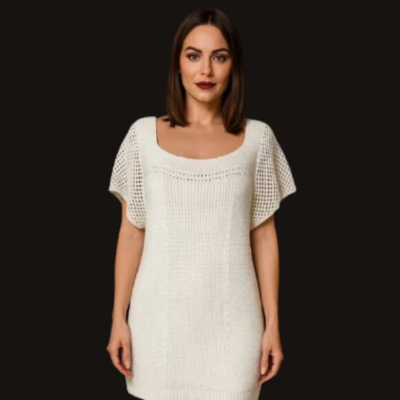 LOFT Women’s Sweater Top XL Ivory White Cotton Open Knit Short Sleeve - Picture 1 of 7